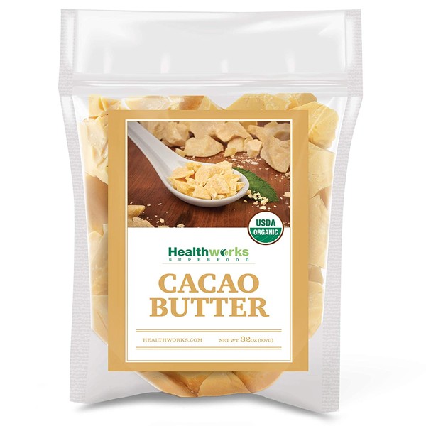 Healthworks Cacao Butter (32 Ounces / 2 Pounds) Organic | Unrefined Non-Deodorized Cocoa | Certified Organic from Peru | Sugar-Free, Keto, Vegan & Non-GMO | Antioxidant Superfood