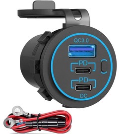 12v usb charger, PD 20W USB-C Power Socket and 18W QC3.0 Socket Waterproof Power Outlet 12V/24V with Power Switch 12V USB C Outlet for Car Golf Cart Boat Marine Bus Truck RV Marine Motorcycle etc.