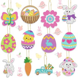 Diamond Painting Keyring Easter, 12 Pieces 5D Diamond Painting Set Easter, Diamond Painting Pendant Easter, Diamond Painting Kits Easter Egg, DIY Diamond Painting Children Easter, Easter Decoration
