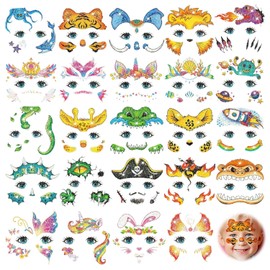 24 Sheets Colorful Kids Face Glitter Tattoos - Temporary Tattoos for Kids with Vibrant Designs, Face Glitter Stickers for Party Favors, 4.3 * 4.7Inch