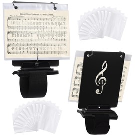 Canlierr 2 Pack Marching Flute Lyre Folder, Adjustable Marching Band Flutist Friend Include 24 Pcs 7.48 x 6.5 Inches Flip Folder Pages for Sheet Music and Flute Piccolo Player (White)