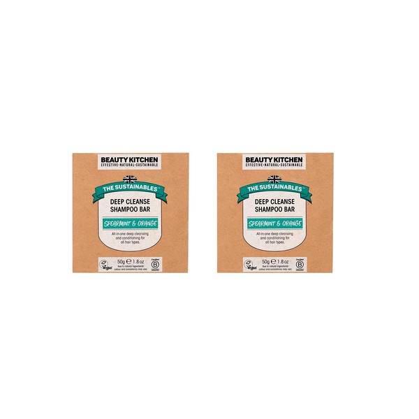 Beauty Kitchen The Sustainables Deep Cleanse Vegan Shampoo Bar for All Hair Types - 50 g Organic Bar for up to 70 Washes with Zero Waste - Eco-Friendly and Sustainable Products Duo Pack