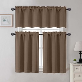 Gwine 24 Inch Long Tier Curtains for Small Window, Short Blackout Kitchen Curtains Over Sink, Half Window Drapes for Bedroom Bathroom Basement, 2 PCS, Each 30" Wx24 L, Brown
