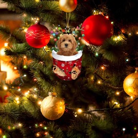 Christmas Indoor Decorations Christmas Dogs Ornament Christmas Acrylic Funny Dog Christmas Stocking Animal Ornament RED Schnoodle In Snow Pocket Christmas Ornament Glass Packs for (A, One Size)