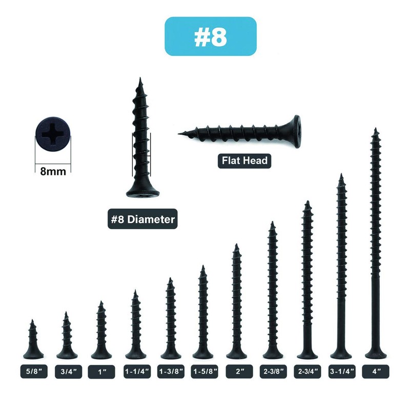 #8 x 3/4" Wood Screw 50PCS Black Phosphate Coated Stainless