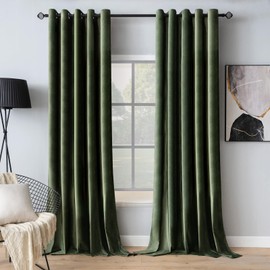 MIULEE Velvet Curtains Olive Green Elegant Grommet Thermal Insulated Soundproof Room Darkening Curtain/Drapes for Classical Living Room Bedroom Decor 66 x 96 Inch Set of 2