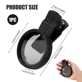 AHRLIC 52mm Clip-On CPL Filter, Universal Polarizing Lens for Smartphones, Compatible with iOS & Android Devices, Enhance Color, Reduce Glare, Eliminate Reflections, Easy to Install (Black)