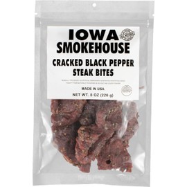 IOWA SMOKEHOUSE Steak Bites, Cracked Black Pepper - Tender Nugget Meat Snack - All Natural & Gluten Free - 9g of Protein, All USA Beef - 8 Oz (resealable bag)…