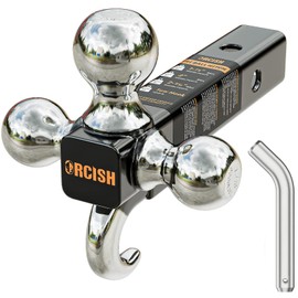 ORCISH Trailer Hitch Tri-Ball Mount with Hook & Pin, Chrome Trailer Ball Sizes 1-7/8", 2" & 2-5/16", Fit 2 Inch Hitch Receiver, 10,000 LBS Max Towing for RVs, SUVs, ATVs & Trucks