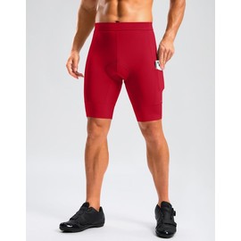 Men's Bike Shorts 4D Padded Cycling Shorts for Men Road Riding Biking Bicycle Zipper Pockets(Red,L)