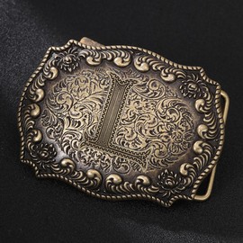 Btilasif Belt Buckles Men Western Cowboy Initial Letters ABCDJMR Mens Texas Rodeo Belt Buckle for Boys Girls (L)