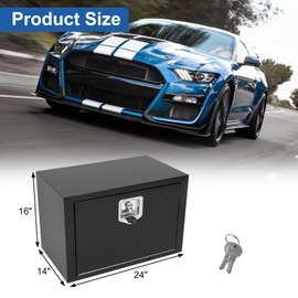 PRFFWK 24 Inch Painted Underbody Truck Tool Box Steel Storage Tool Box For Truck Under Bed Pickup RV Trailer,Waterproof Black Steel Box with Lock and Keys-24 x 14 x 16 inch