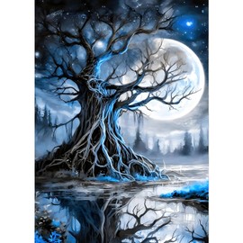 GDYEEH Baum des Lebens Diamond Painting Erwachsene, 5D Heller Mond Diamant Kunst Bilder Anfänger, DIY Runder Vollbohrer Diamanten Malerei Stickerei Kreuzstich Geschenke Home Wand Dekor 30x40 cm
