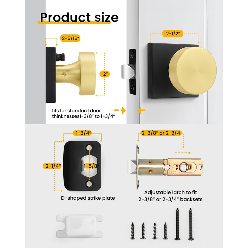 Goldenwarm 2 Pack Black Gold Interior Door Knobs, Privacy Door