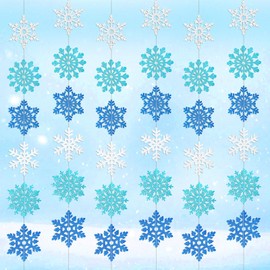 HOWAF Winter Decoration Garland Snowflakes Garland, 6 x 2 Metres, Blue Silver Christmas Garland, Christmas Decoration, Snowflakes Decoration, Christmas Decoration, Window Hanging for Christmas
