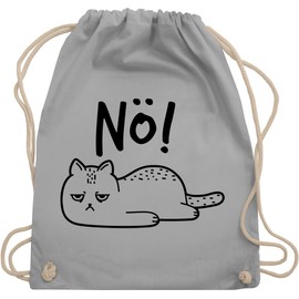 Shirtracer - Gym Bag Backpack - Bags - 'hm Nö Cat - Funny Cat Motif Gift Cat Owner Cat Fan, 01 Light Grey