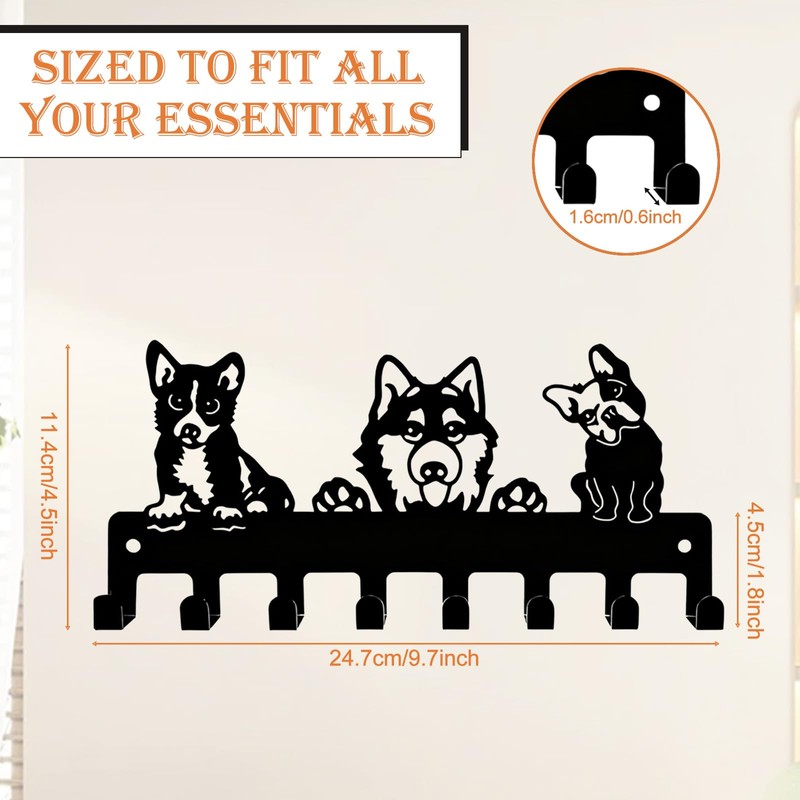 Dog Leash Holder for Wall with 8 Hooks, Heavy Duty