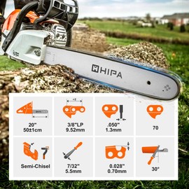 Hipa（2 pack）E70 20 Inch Chainsaw Chain For Echo CS-590 CS-600 Chainsaw McCulloch Poulan Poulan Pro Chainsaw 72LPX070G Pitch: 3/8", Gauge .050", 70DL Full Chisel 2Pack