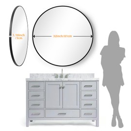 A.T.Lums 32 Inch Black Round Mirror, Wall Mounted Circle Mirror with Metal Frame, Suitable for Bathroom, Vanity, Entryway, Living Room, Wall Decor
