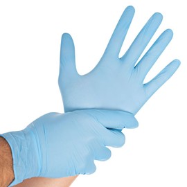 FRANZ MENSCH Hygostar Safe Virus Examination Gloves, Nitrile, Pack of 100, Blue, 9/L, L: 24 cm, Gloves, Examination Gloves, Disposable Gloves, Nitrile Gloves, Latex-Free Gloves