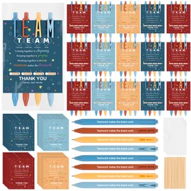 60 Sets Team Appreciation Gifts Bulk for Coworker Employee 60 Team Work Ballpoint Pens 15 Team Inspirational Cards with Bags for Team Building Staff Coworker Teacher Nurse Educator Office Supplies
