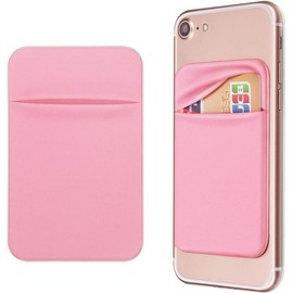 PeakTrend Cell Phone Pocket Self Adhesive Card Holder Stick On Wallet Sleeve with Adhesive RFID Card ID Credit Card ATM Card Holder storage for Phone Android (Pink)
