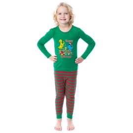Sesame Street Unisex Toddler Christmas Happy Holidays Sleep Pajama Set (4T) Green