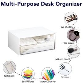 Desktop Drawer Organizer, Stackable Storage Drawers, Plastic White Desk Organizers Great for Makeup Storage Bathroom Organization Accessories Etc - Large 1 Drawers (White)