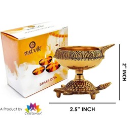 SATVIK 4 PC Kuber Turtle Diya for Diwali Decoration Handmade Oil Lamp with Golden Virgin Brass Metal Diwali Diya Vilakku for Puja Pooja Traditional Indian Deepawali Items