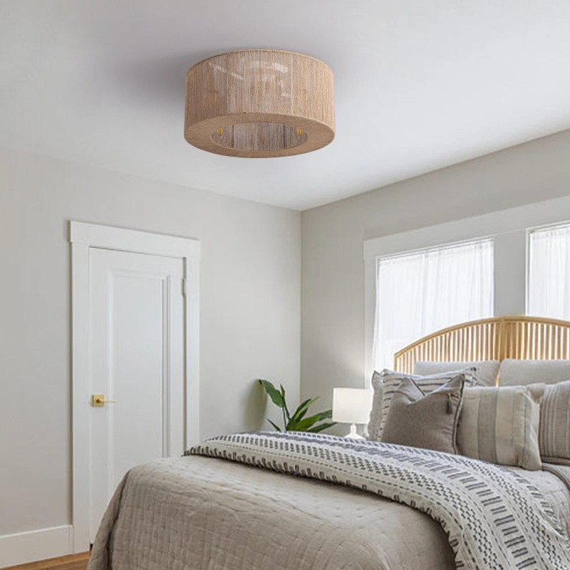 SILJOY 18" Boho Rattan Ceiling Fan with Light and Remote