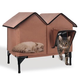 Outdoor Cat House Weatherproof - Insulated Cat Houses for Outdoor Cats - Large Outside Cat House - Waterproof Feral Cat Shelter with Escape Doors & Elevated Base