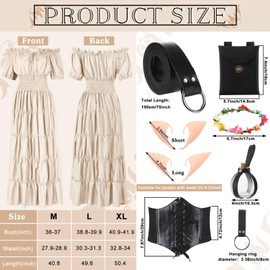Ramede 9 Pcs Medieval Fairy Renaissance Costume Accessories for Women Elf Dresses Irish Witch Costume Outfit(X-Large,Beige)