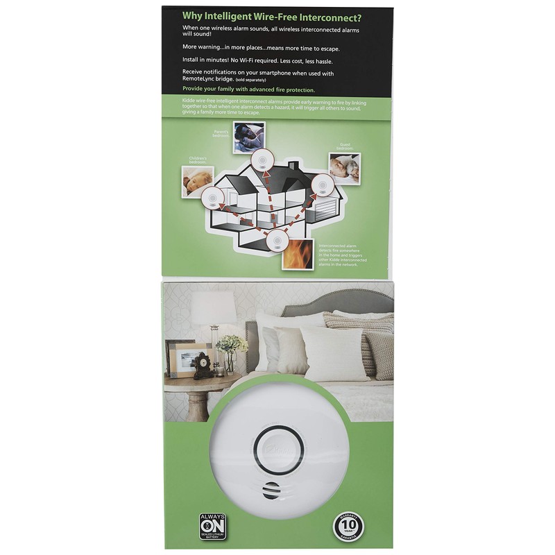 Kidde Wireless Smoke Detector, 10-Year Battery, Voice Alerts, Photoelectric Sensor