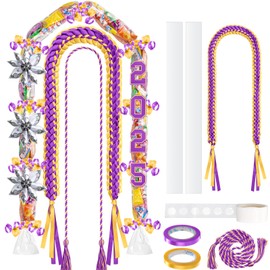 Spakon 13 Pcs Graduation Leis Graduation Candy Lei Kit Class of 2025 with 48 Inch Braided Ribbon 4.92ft PE Bag for Grad Party(Purple, Gold)