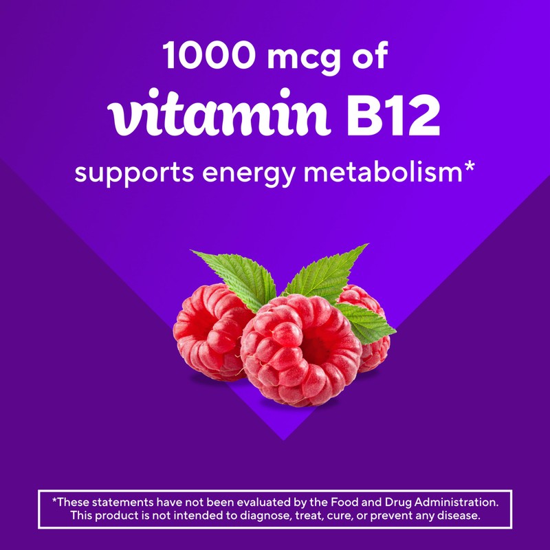vitafusion Vitamin B12 Gummy Vitamins for Energy Metabolism Support, Raspberry