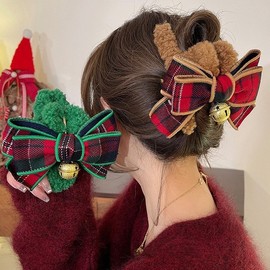 Cute Christmas Bell & Ribbon Curly Hairpin - Autumn/Winter Back-of-Head Style lf1421 One Size/Option NO.3 5ea