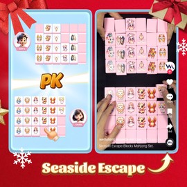 40mm Big Seaside Escape Game Blocks, Mahjong Tile Game Sets with 49 Pink Big Tiles 12 Constellation Pattern with Iron Tin Box, Christmas Play with Kids.