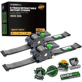 Rhino USA 2”x10’ Retractable E-Track Ratchet Straps: 3033lb Max Break Strength Compatible with E Track Rail Systems only– Perfect for UTV’s, ATV’s and Other Cargo (Gray - 2 Pack)