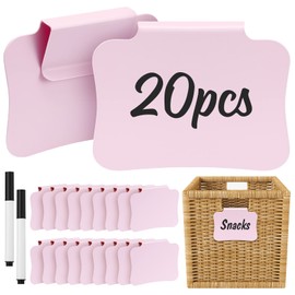 20PCS Basket Labels Clip On, Removable Plastic Bin Labels for Storage Bins, Pantry Organization and Storage Labels Hanging Tags for Basket Cube Box, in Pink
