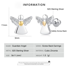 Girls' Earrings 925 Sterling Silver Post Hypoallergenic Screw Back with Safety Stud Earrings for Children Girls Women Jewellery, Silver