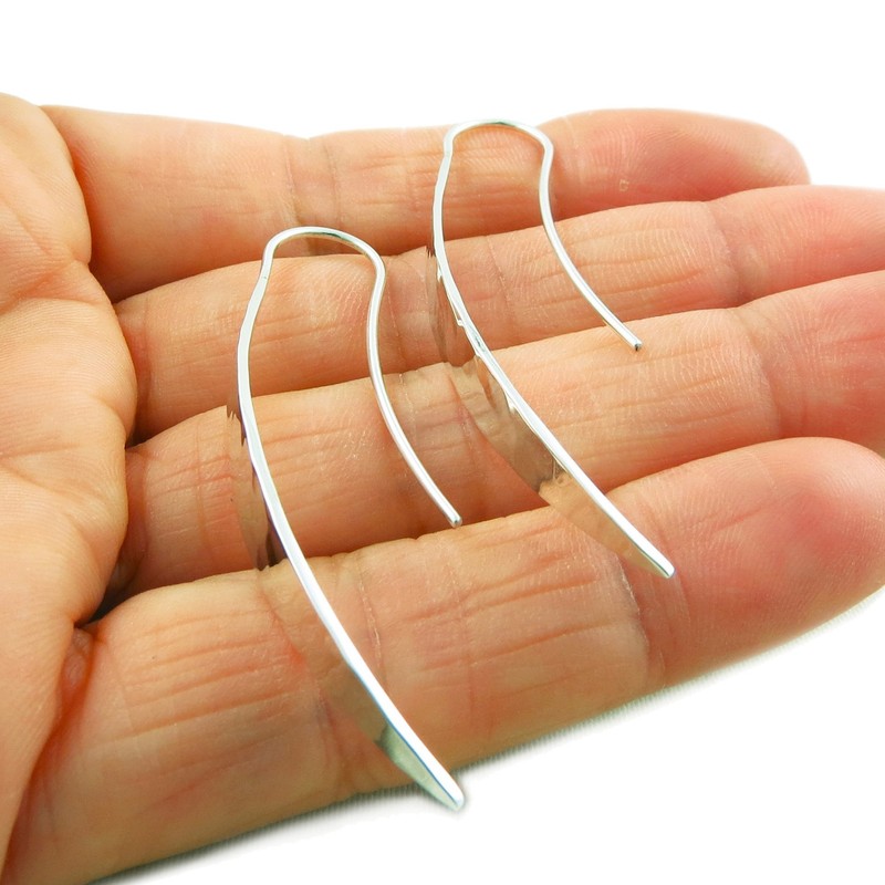 Threader Earrings Solid 925 Sterling Silver Hammered Drop Handmade Jewellery