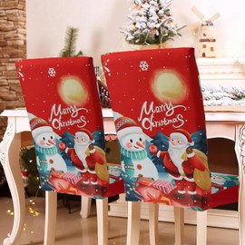 Betylifoy Christmas Chair Covers 6PCS Stretch Christmas Dining Chair Slipcover with Snowman Santa Christmas Chair Protector Covers For Dining Hotel Wedding Holiday Party Decor (Red-Snowman)