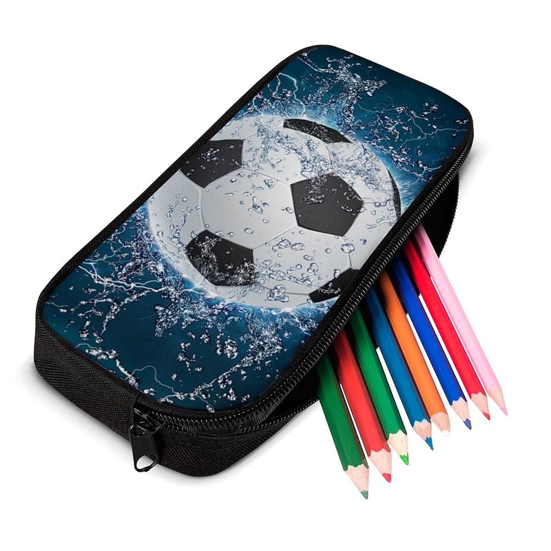 Biyejit Portable Pencil Pen Case Water Soccer Print Stationery Storage