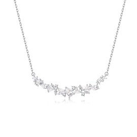FANCIME Women's Necklace, Fuji, Horizontal Line, Flower, Finest Zirconia, Glitter, Silver, S925 Sterling Silver, Jewelry, White Day, Return, Anniversary, Birthday, Gift, Gift Wrapping Included,