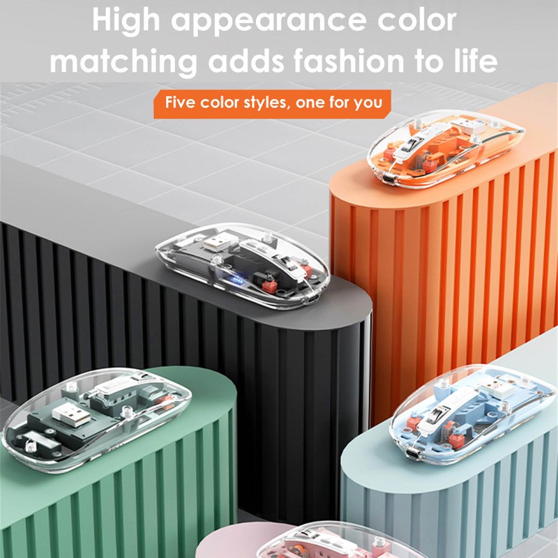 Wireless Bluetooth Mouse Transparent Clear Cool Shell Mute Click Colorful