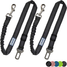 Zenify Dog Car Seat Belt Extendable Leash (2 Pack) - Bungee Lead for Dogs Puppies - Pet Adjustable Elastic Seatbelt Harness Vehicle Safety Birthday Road Trip Gift Idea (Grey)