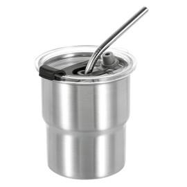 sourcing map 304 Stainless Steel Cups with Straws and Lids, 10oz Double Wall Water Glasses Cup Shatterproof Drinking Tumbler for Home Office Bar Restaurant