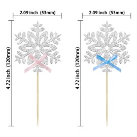 Gyufise 24Pcs Silver Snowflake Cupcake Toppers Pink Blue Bow Glitter Winter Snowflake Gender Reveal Cupcake Decorations for Snowflake Gender Reveal Baby Shower Kids Birthday Party Supplies