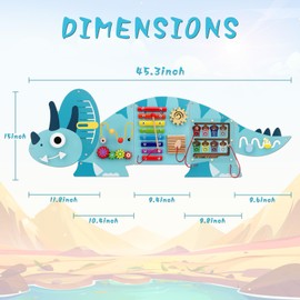 Eaersan Dinosaur Activity Wall Panels,Montessori Sensory Wall Toy,Busy Board,Wall Activity Center,Educational Toy,Interactive Wooden Learning Toy for Toddler Playroom & Children's Daycare