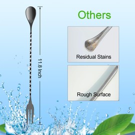 BRIOUT 2 Pcs Bar Spoon, 12 Inches Long Handle Drink Stirrer, Stainless Steel Bar Cocktail Mixing Spoons with Double Ended Design for Stirring, Black